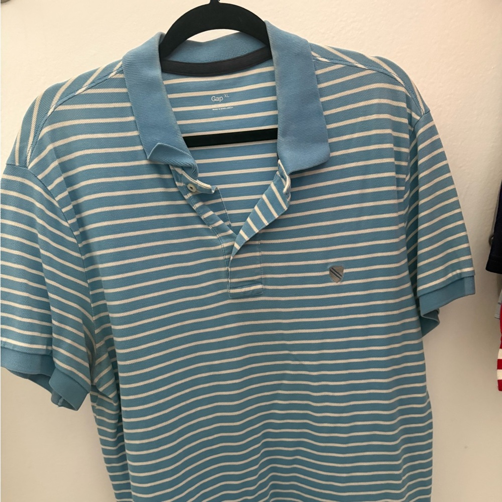 GAP Light Blue and White Striped Polo Shirt